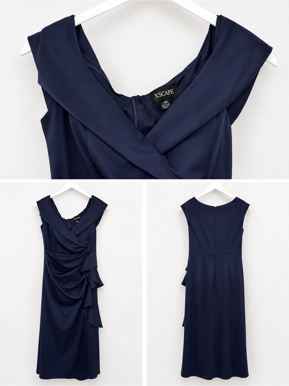 Xscape Navy Scuba Off Shoulder Gown